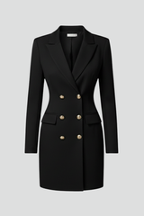 Women's Blazer Dress with V-Neck and Double-Breasted