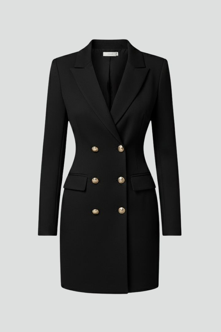Women's Blazer Dress with V-Neck and Double-Breasted