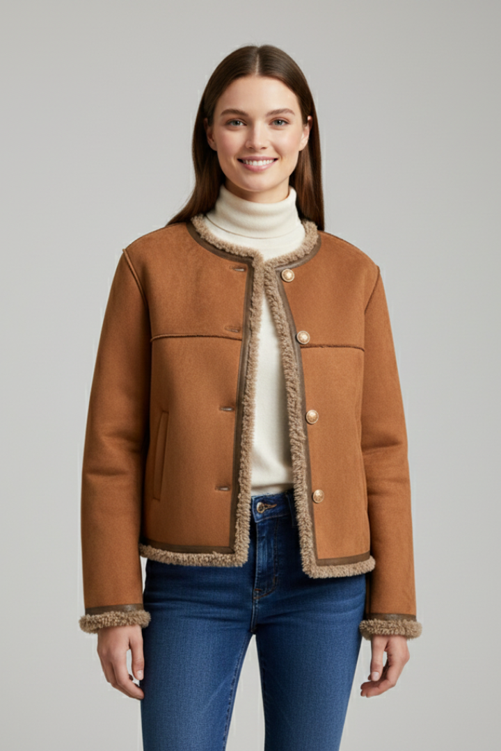 Women's Jacket with Classic Cut and Minimalist Style in Brown - View 2.0 | Roselva