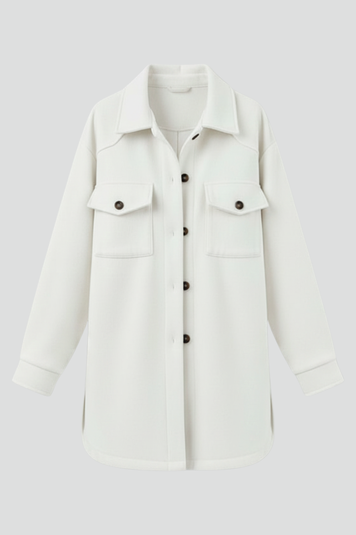 Women's Shirt Jacket with Collar and Straight Cut in White | Roselva