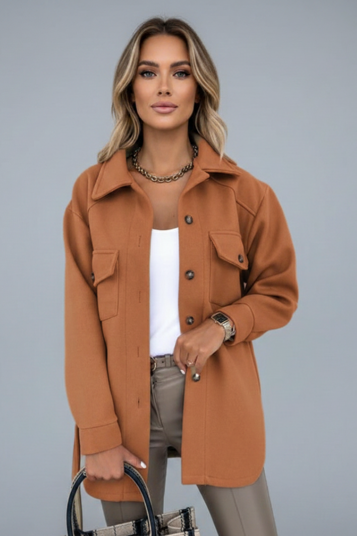 Women's Shirt Jacket with Collar and Straight Cut in White - View 9.0 | Roselva