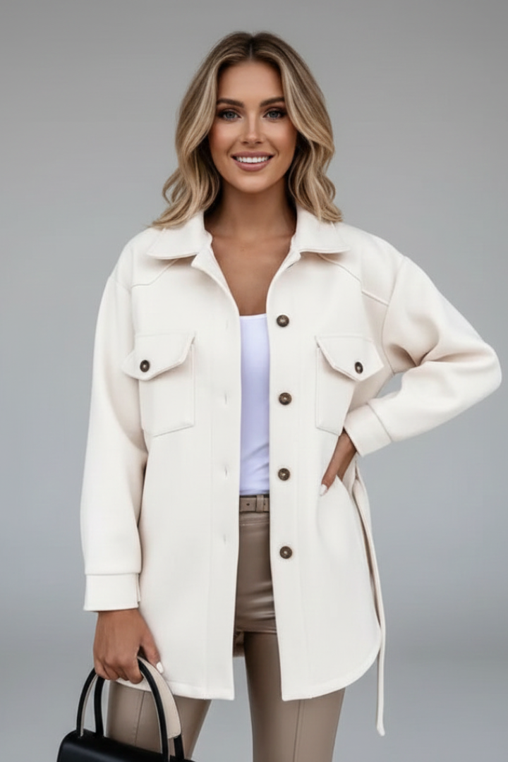 Women's Shirt Jacket with Collar and Straight Cut in White - View 2.0 | Roselva
