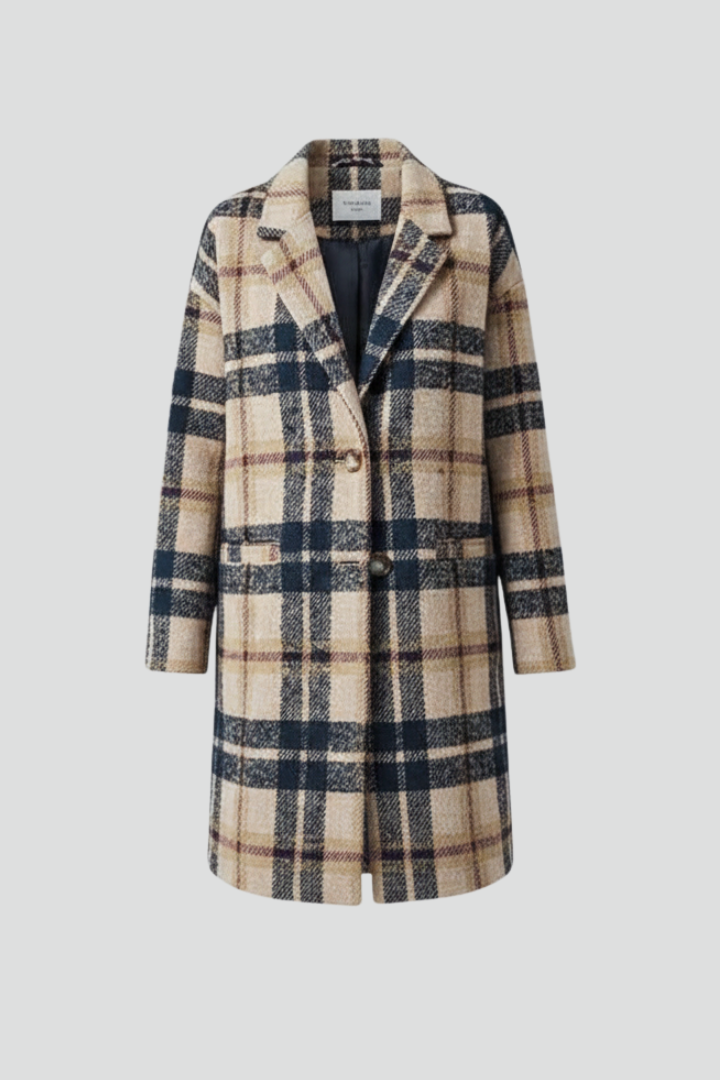 Women's Coat with Button Fastening and Pockets in Beige | Roselva