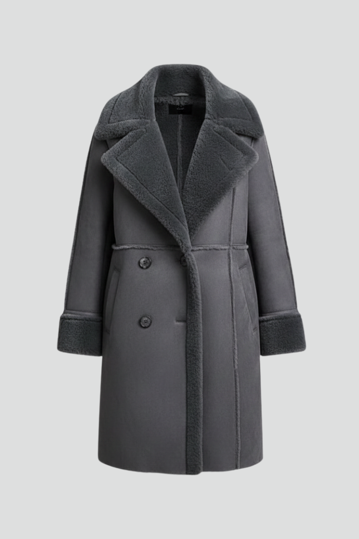 Women's Coat with Wide Lapels and Long Cut in Grey | Roselva