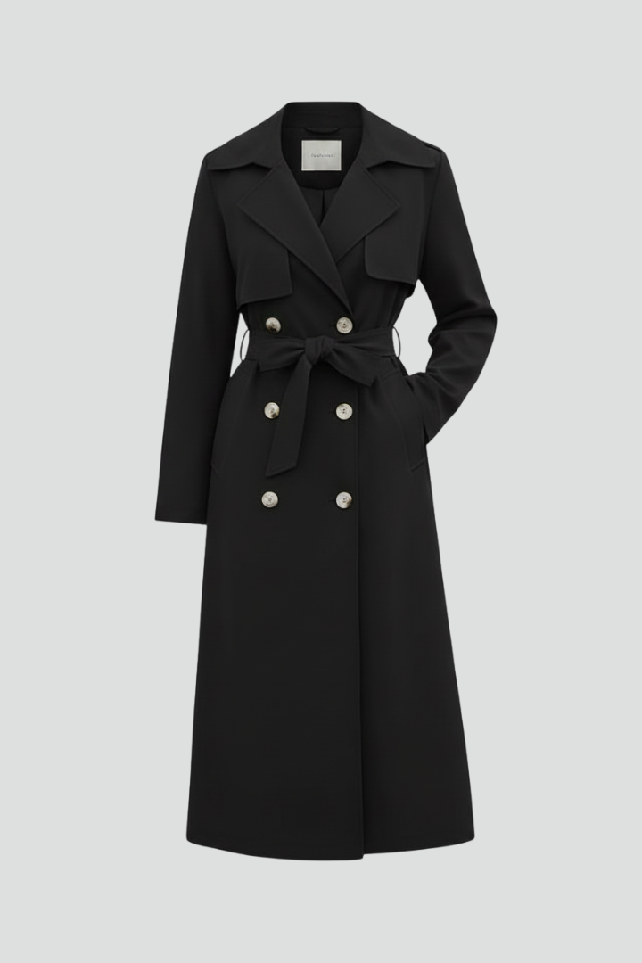 Women's Trench Coat with Belt in Black | Roselva