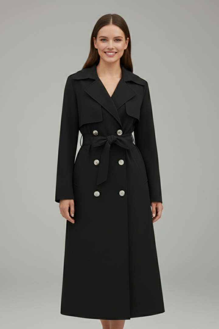 Women's Trench Coat with Belt in Black - View 2.0 | Roselva