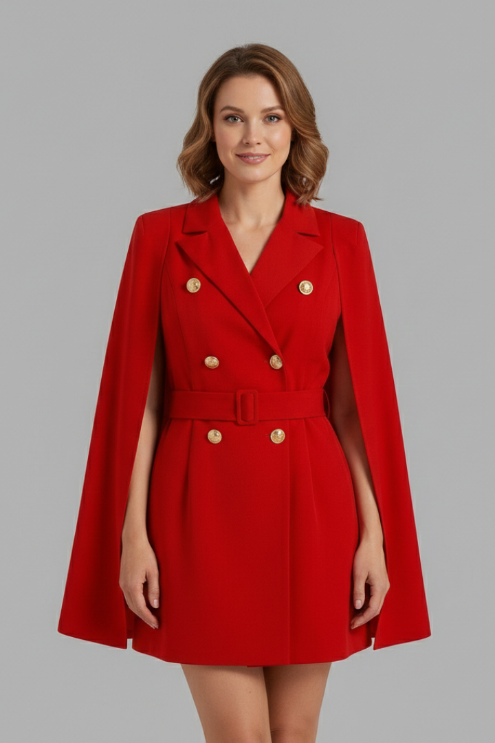 Women's Blazer Dress with Double-Breasted Buttons and Belt