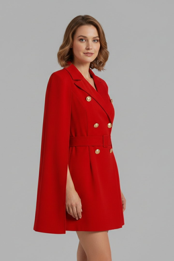 Women's Blazer Dress with Double-Breasted Buttons and Belt