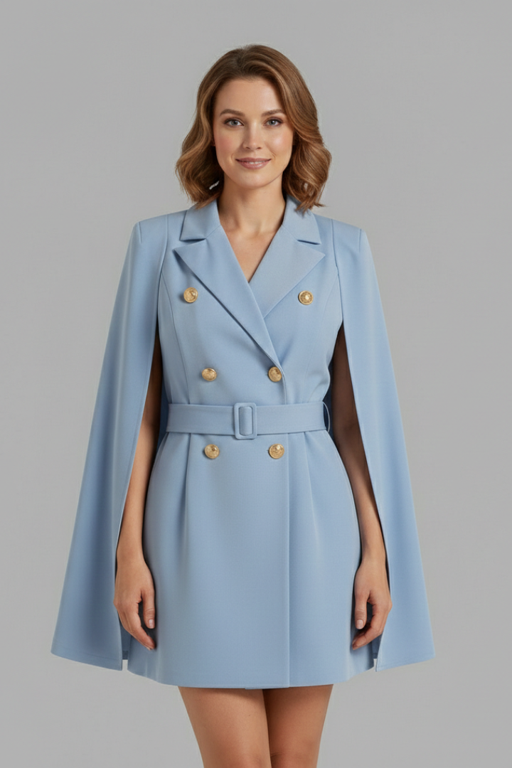 Women's Blazer Dress with Double-Breasted Buttons and Belt