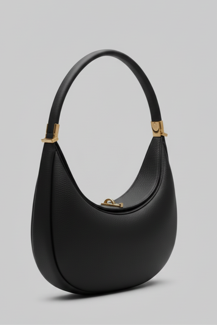 Women's Shoulder Bag with a Semi-Circular Shape and Single Strap in Black - View 2.0 | Roselva
