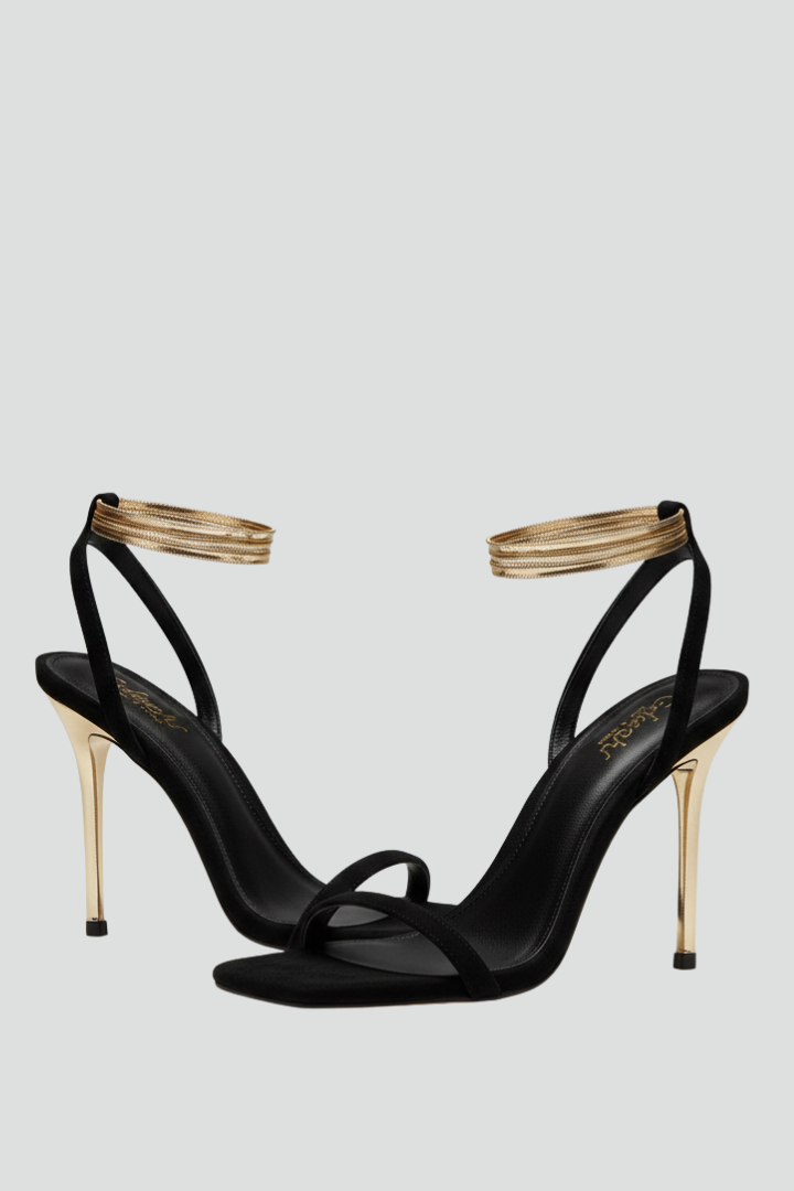 Women's Sandals with Heel and Ankle Strap in Black | Roselva