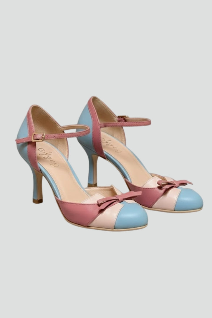 Women's Heels with Ankle Strap and Pointed Toe in Pink and Blue | Roselva