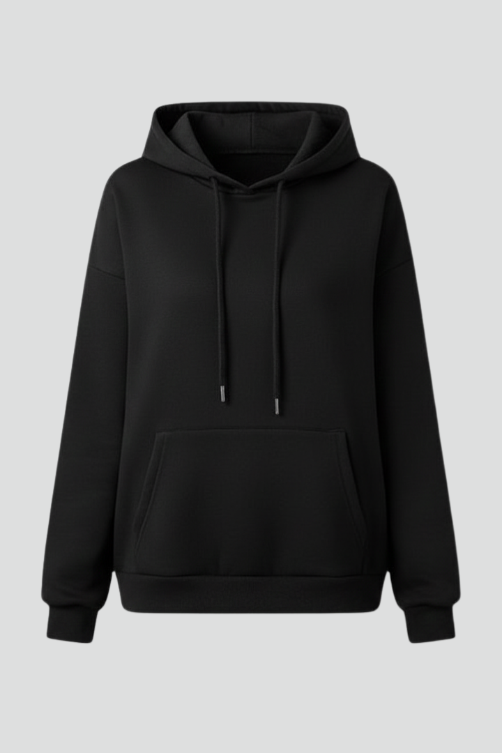 Women's Hoodie with Kangaroo Pocket in Black | Roselva