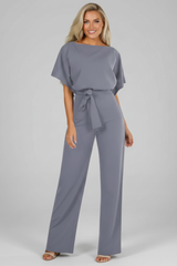 Women's Short Sleeve Jumpsuit with Waist Tie