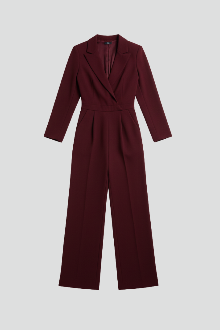 Women's Jumpsuit with Wrap Front and Defined Waist in Red | Roselva