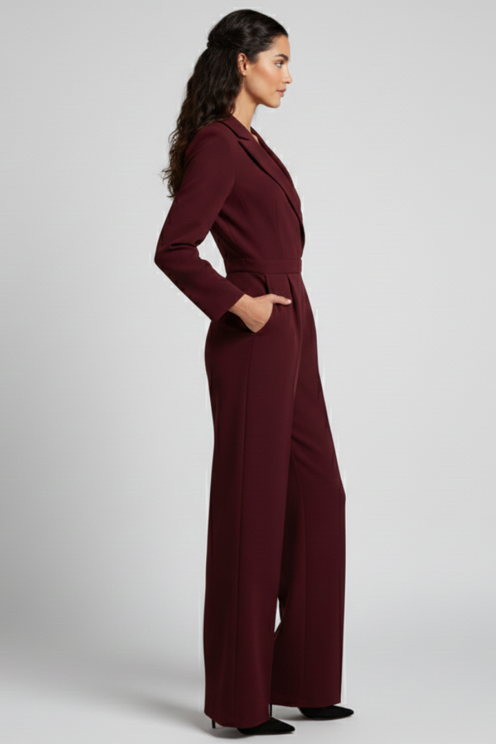 Women's Jumpsuit with Wrap Front and Defined Waist in Red - View 4.0 | Roselva
