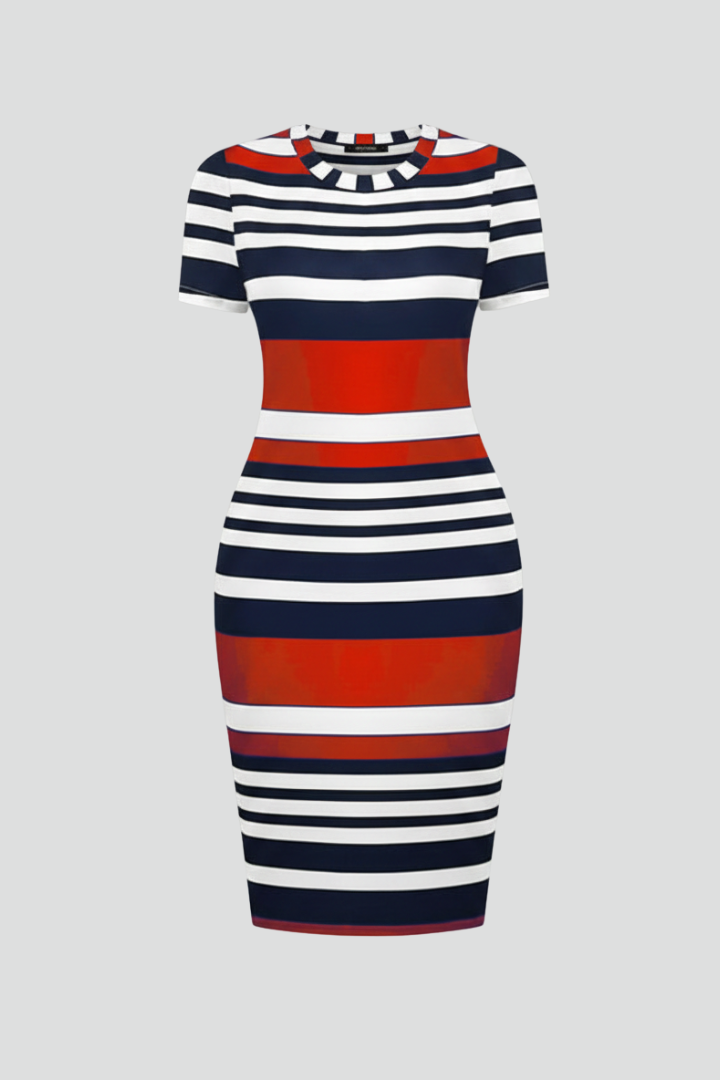 Women's Knee-Length Dress with Short Sleeves in Red | Roselva