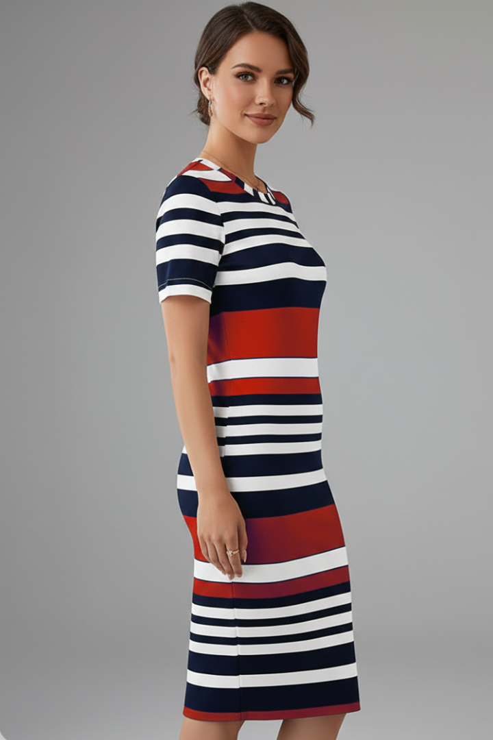 Women's Knee-Length Dress with Short Sleeves in Red - View 5.0 | Roselva