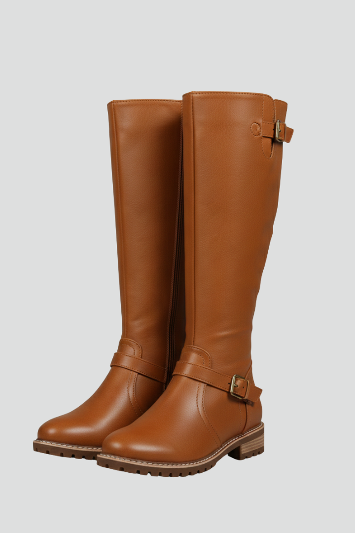 Women's Knee-High Boots with Smooth Finish in Brown | Roselva