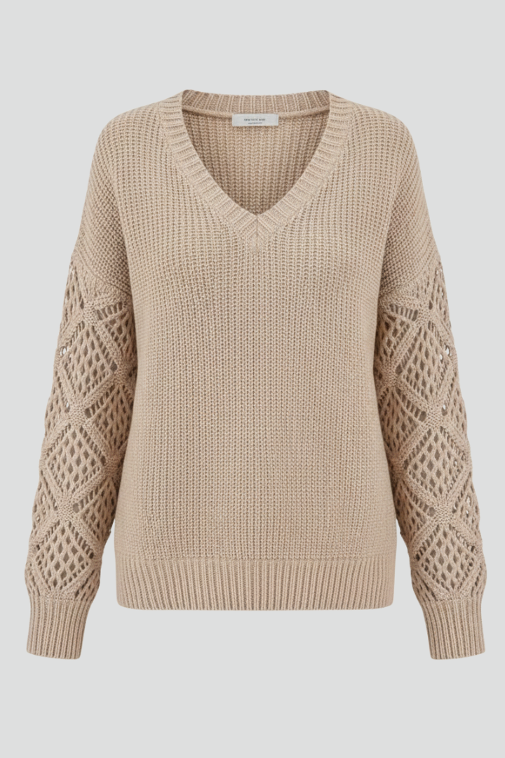 Women's V-Neck Sweater with Long Sleeves in Apricot | Roselva