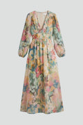 Women's Dress with V-Neck and Floral Print