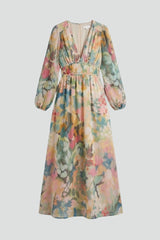 Women's Dress with V-Neck and Floral Print