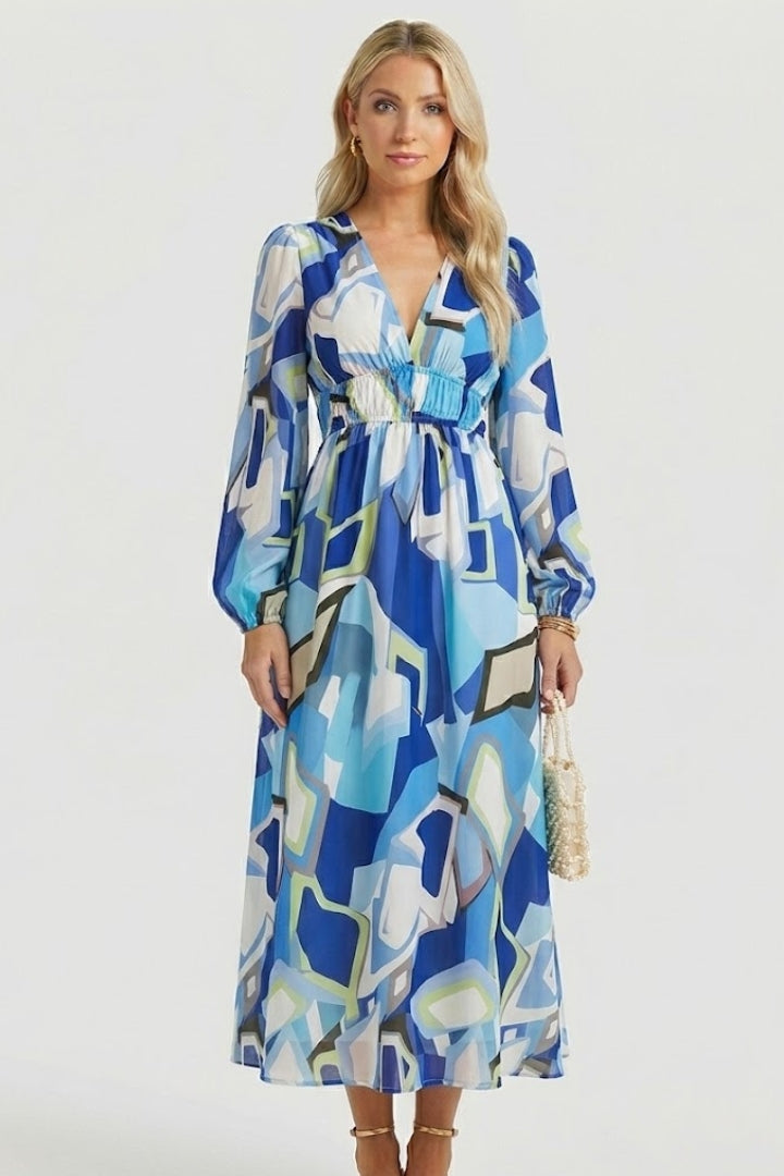 Women's Dress with V-Neck and Floral Print in Green - View 18.0 | Roselva