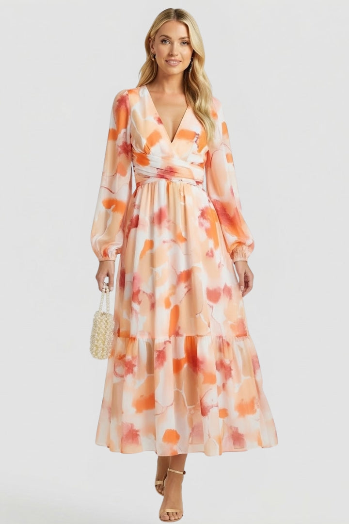 Women's Dress with V-Neck and Floral Print in Green - View 12.0 | Roselva