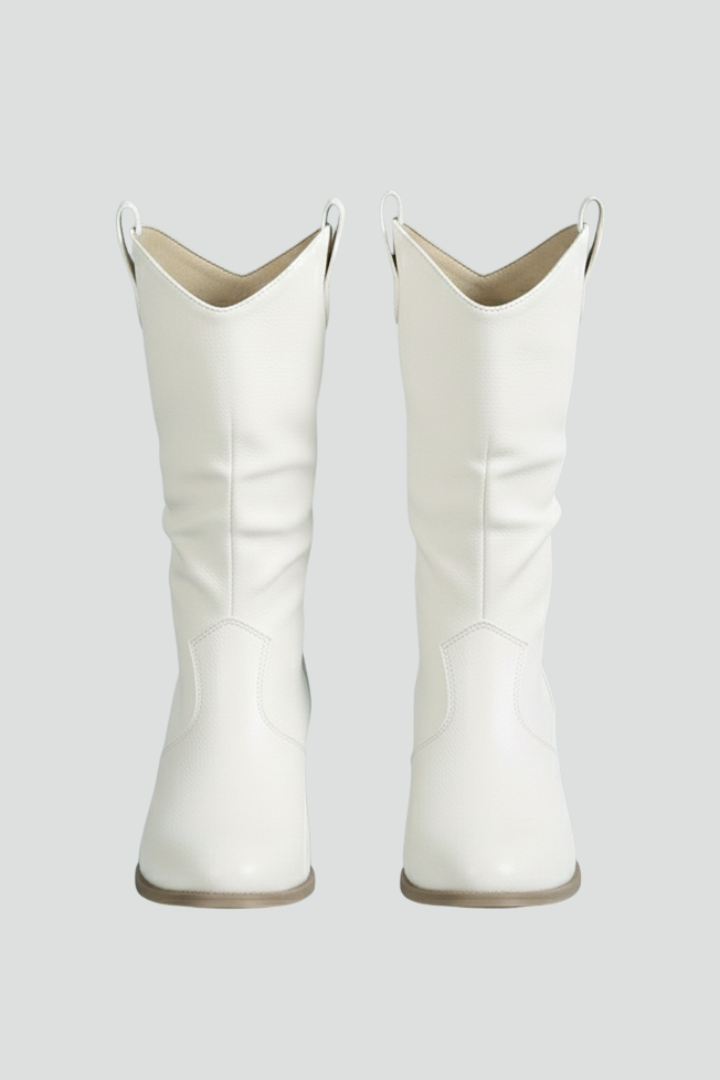 Women's Calf-Length Ankle Boots with Block Heel in White | Roselva