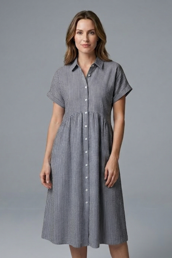 Women's Midi Dress with Collar with Buttons