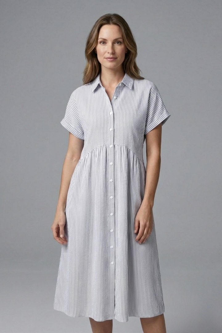 Women's Midi Dress with Collar with Buttons