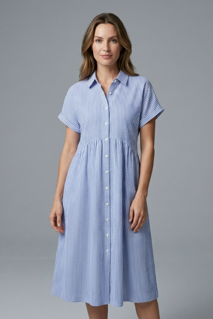 Women's Midi Dress with Collar with Buttons