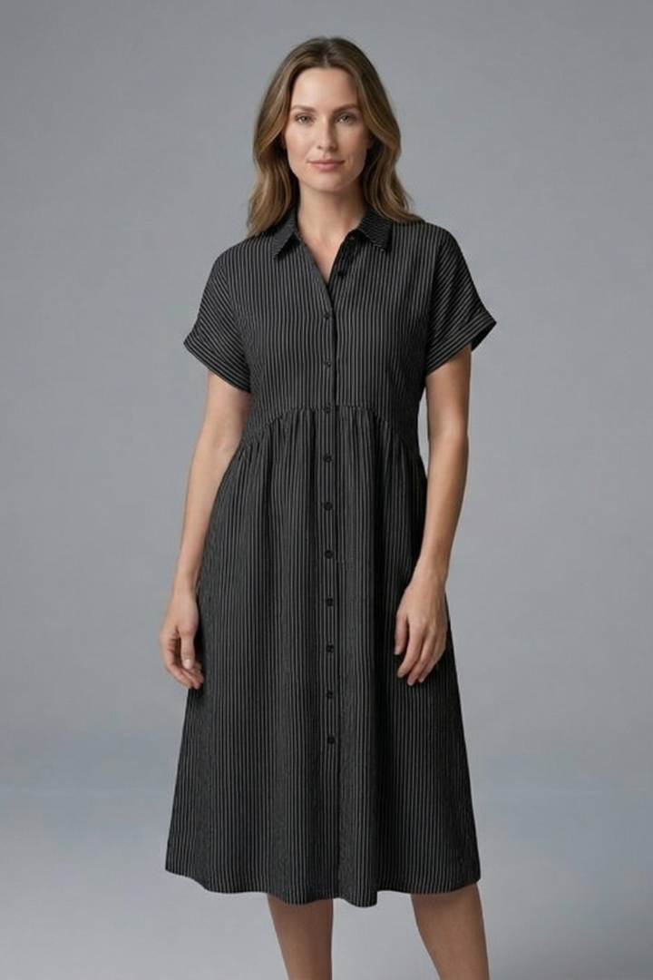 Women's Midi Dress with Collar with Buttons