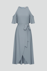 Women's Midi Dress with Halter Neckline and Asymmetric Hem