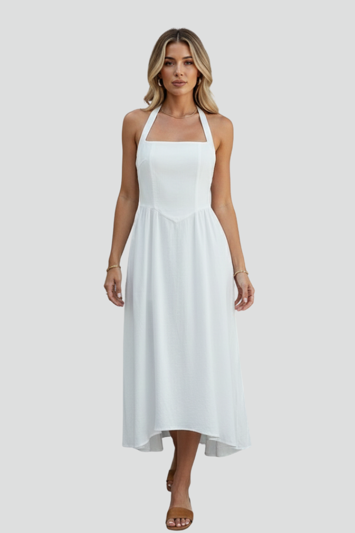 Women's Midi Dress with Square Neckline