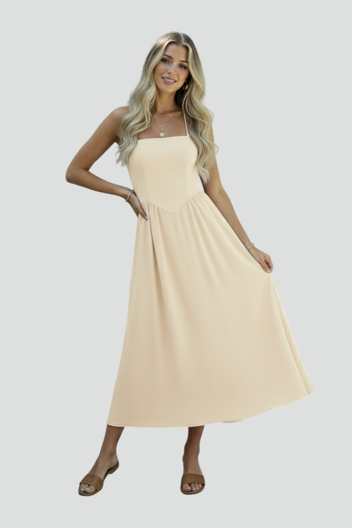 Women's Midi Dress with Square Neckline