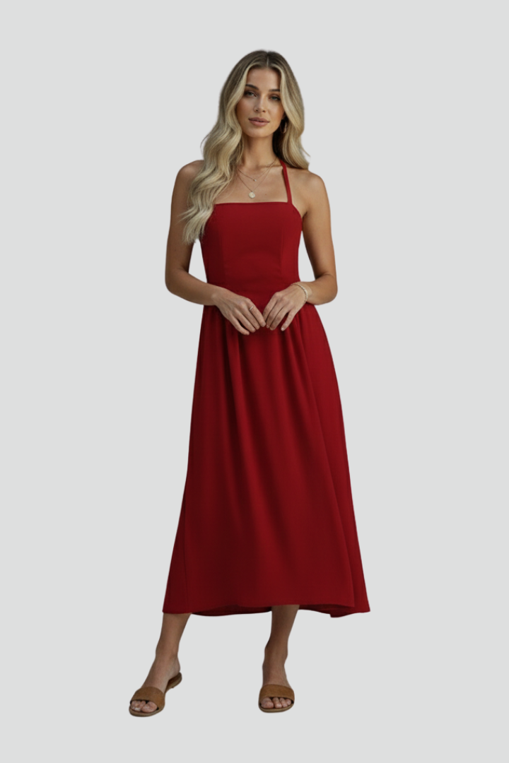 Women's Midi Dress with Square Neckline