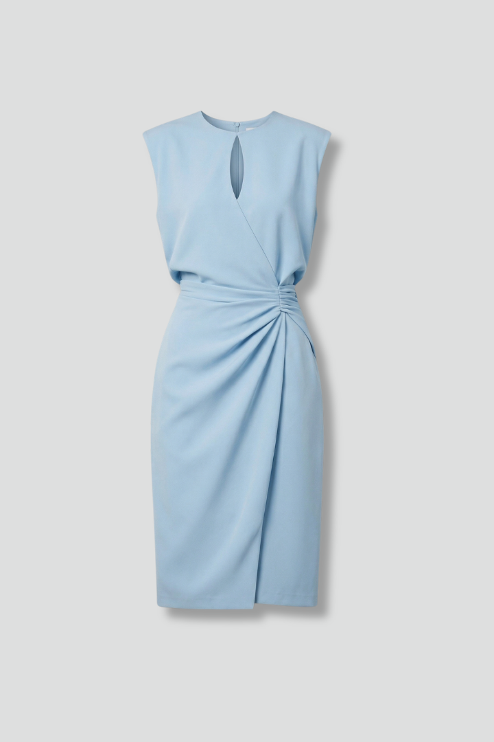 Women's Midi Dress with Keyhole Neckline and Draped Waist