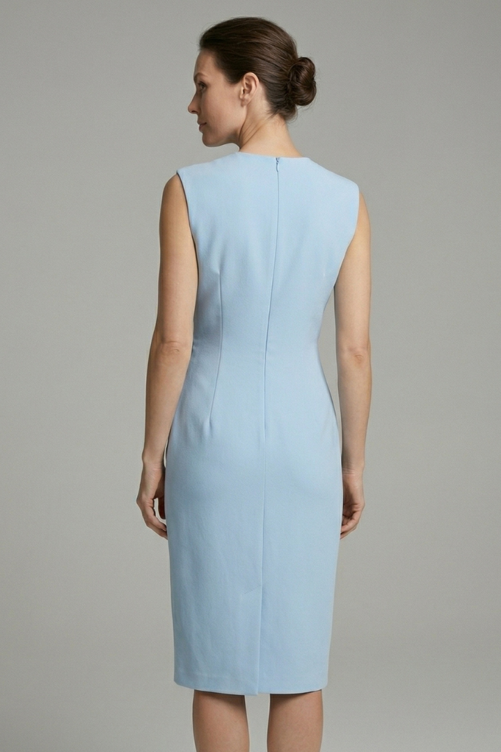 Women's Midi Dress with Keyhole Neckline and Draped Waist