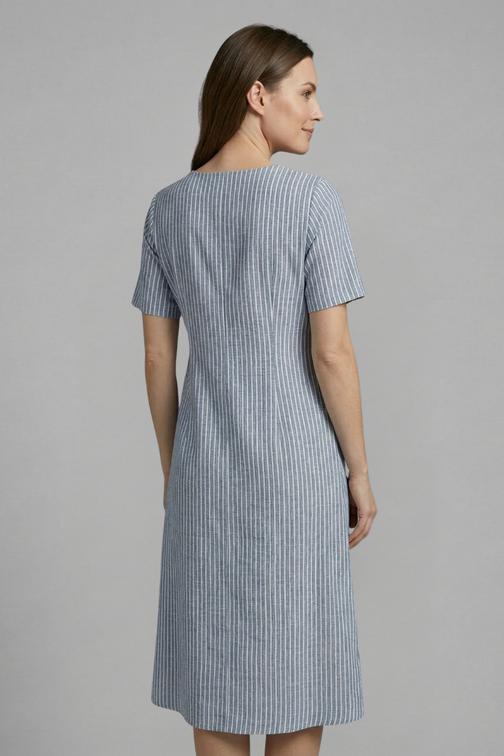 Women's Midi Dress with V-Neck with Button Detail