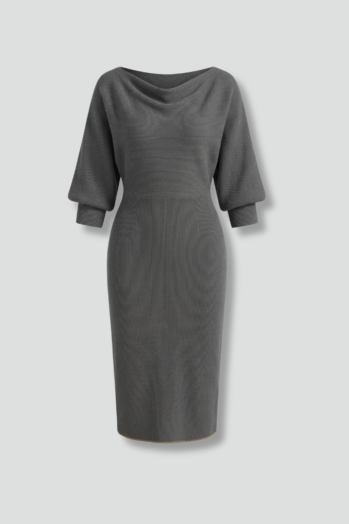 Women's Midi Dress with V-Neck and Long Sleeves 4