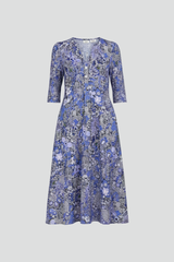 Women's Midi Dress with V-Neck and 3/4 Sleeves