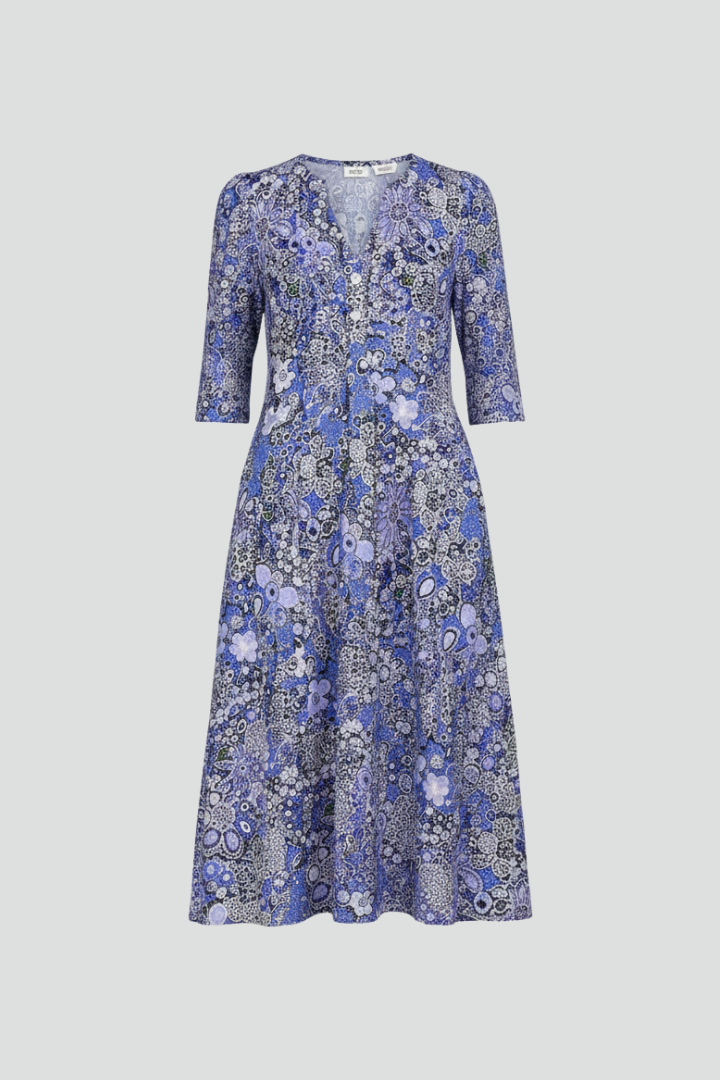 Women's Midi Dress with V-Neck and 3/4 Sleeves