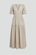 Women's Midi Dress with V-Neck and Layered Hem