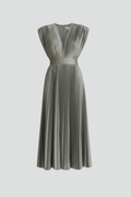 Women's Midi Dress with V-Neck and Pleated Skirt