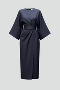 Women's Midi Dress with Wide Sleeves and Waist Belt