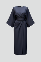 Women's Midi Dress with Wide Sleeves and Waist Belt