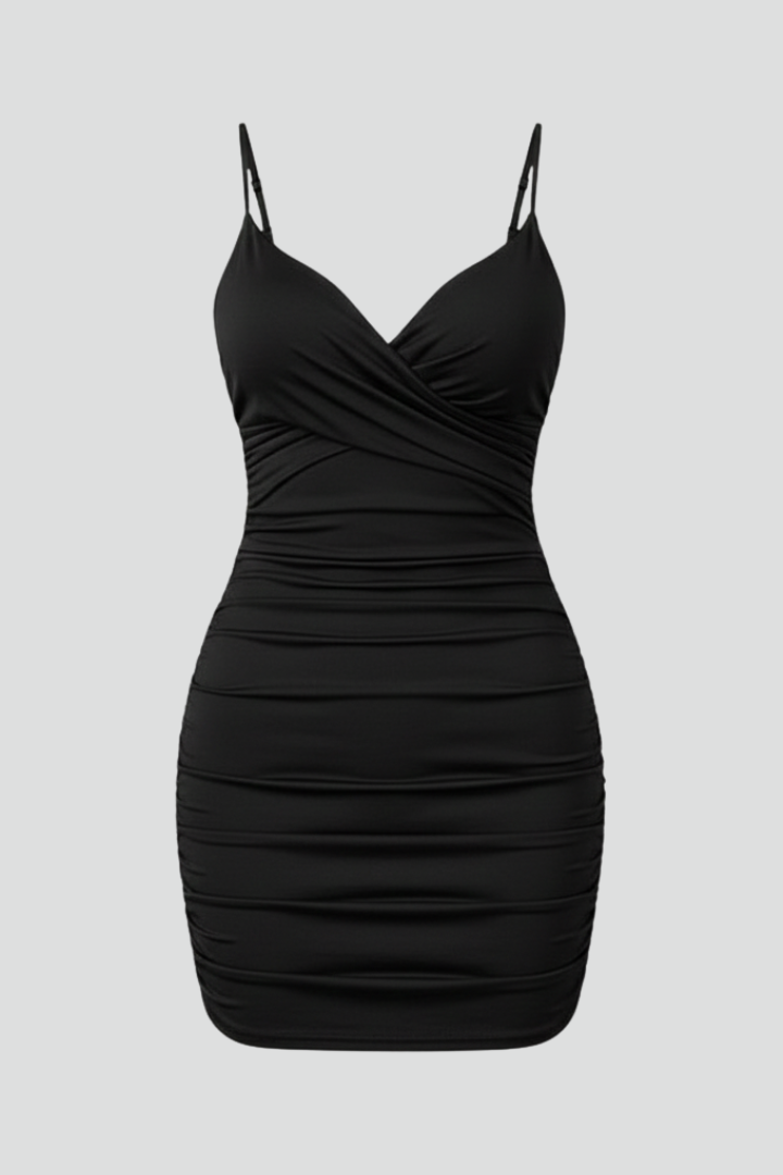 Women's Dress with V-Neck and Thin Straps in Black | Roselva