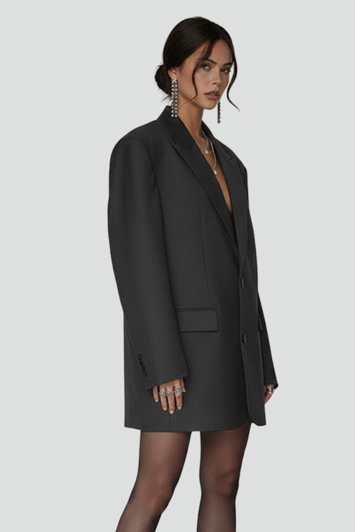 Women's Blazer with Oversized Cutd and Notched Collar
