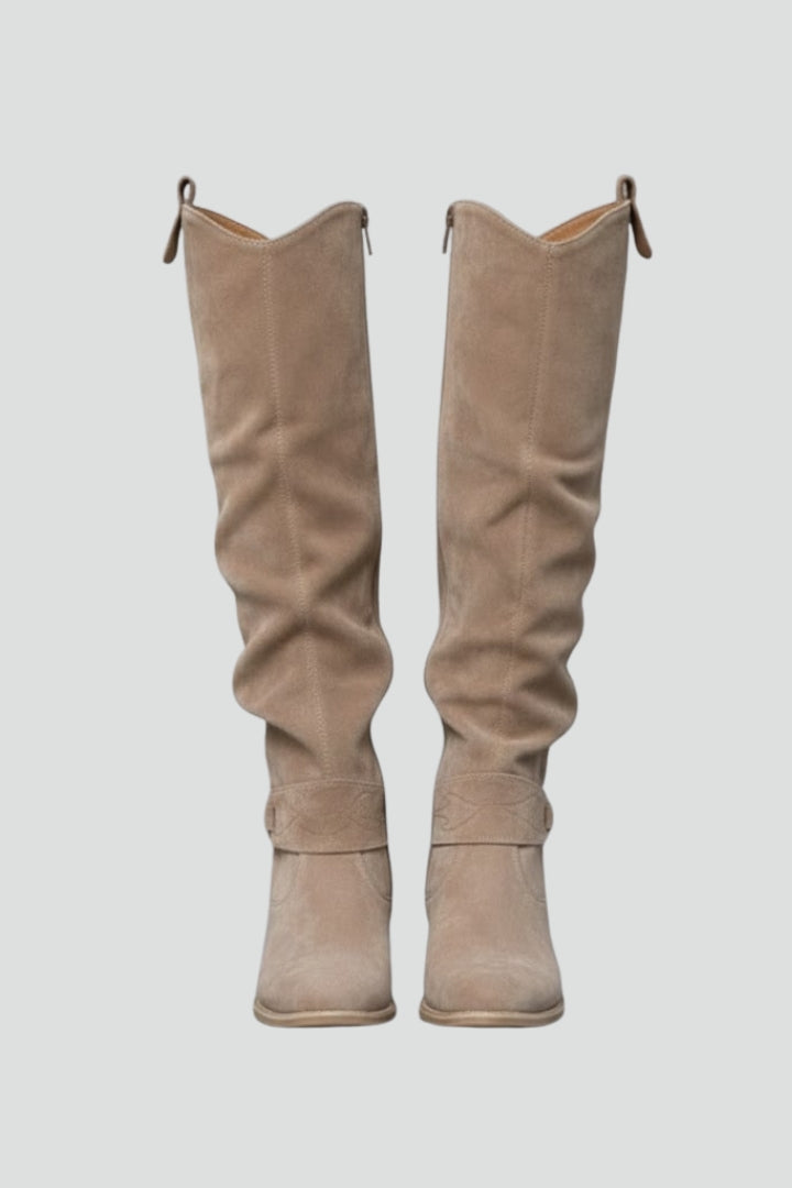Women's Knee-High Boots with a Flat Heel in Beige | Roselva